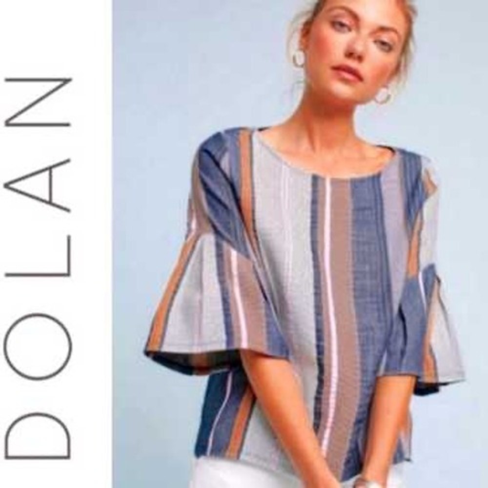 Anthropologie Dolan Jacquard Striped Bell Sleeve Top Blouse Size L Boho